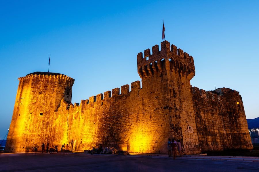 Medieval Castle of Kamerlengo in Trogir Illuminated in the Night, Croatia