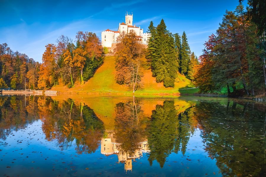Autumn afternoon at Trakoscan Castle by the Lake