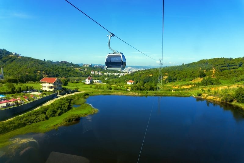 Albania in Winter - View of the Dajti Express cable car and lake