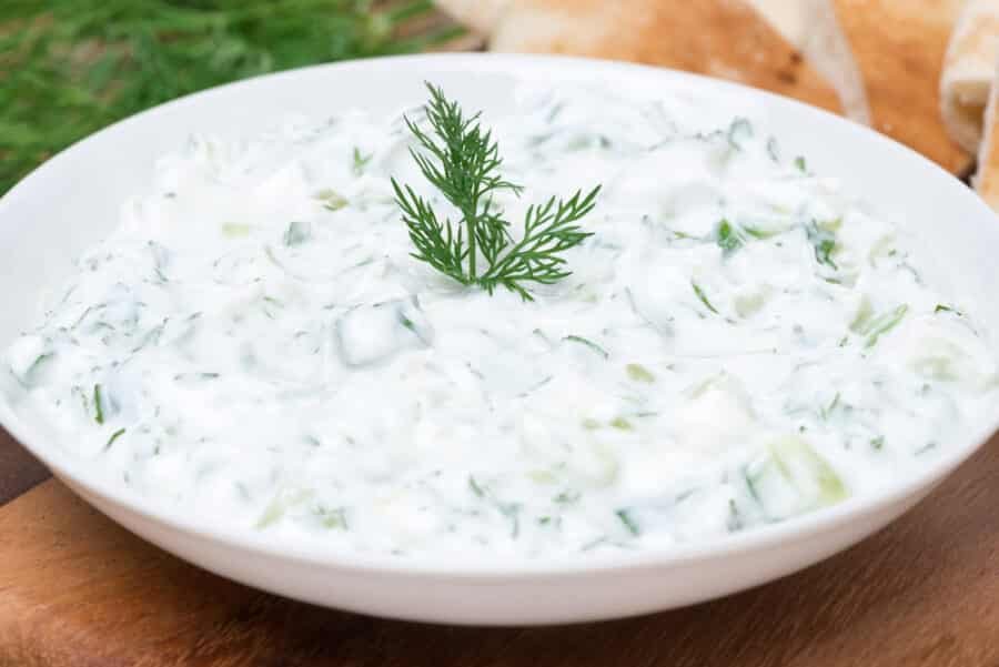 Food In Greece - Yoghurt sauce tzatziki with herbs, cucumber and garlic