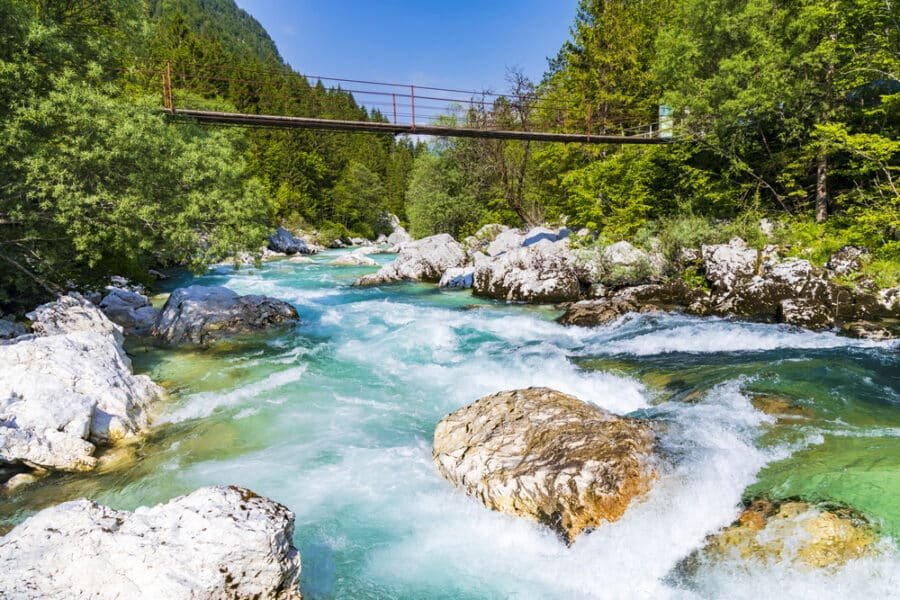 Triglav National Park - Rope bridge on the river Soca, Triglavski national park, Slovenia