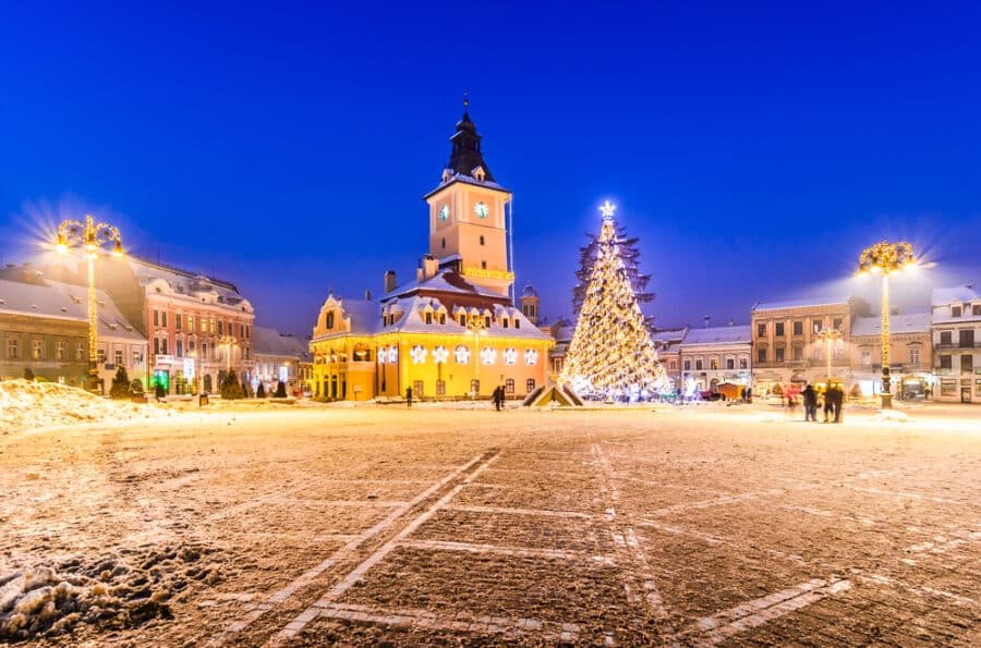 How to get from Brasov to Bucharest - Brasov, Romania with an old Christmas tree