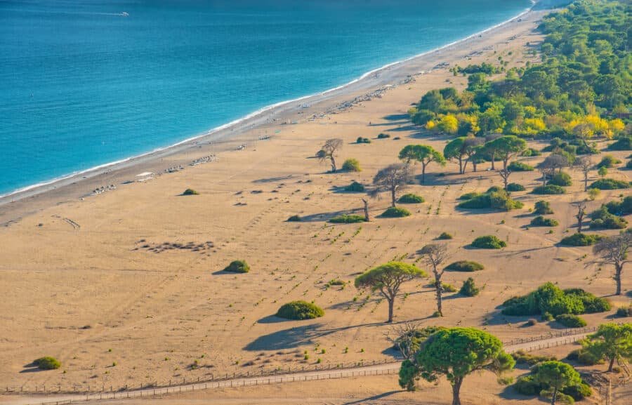 Sandy Beaches In Turkey - Aerial view of Cirali Beach from ancient Olympos ruins