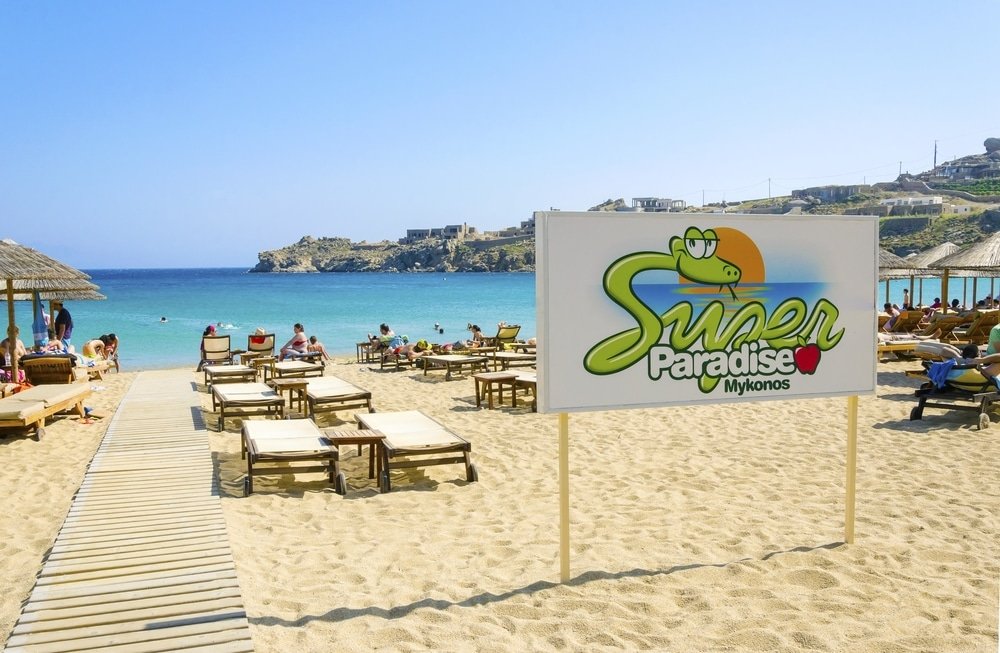 Best sandy beach in Greece - Super paradise beach on the greek island Mykonos, Greece.