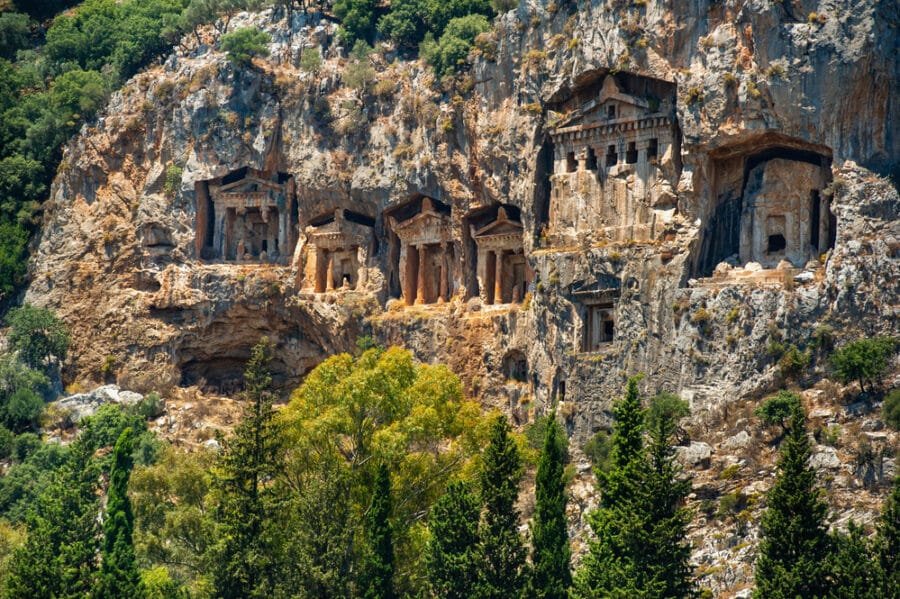 Hidden Gems In Turkey - Famous Lycian Tombs of the Ancient City of Caunos, Dalyan, Turkey.