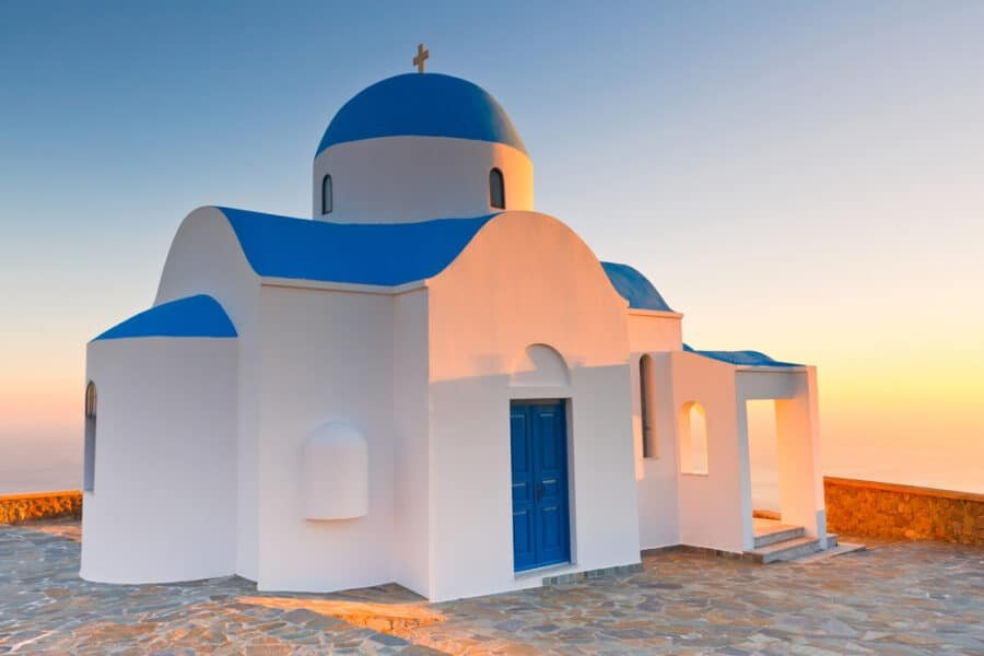 Church above Nikia village on Nisyros island in Dodecanese island group, Greece.