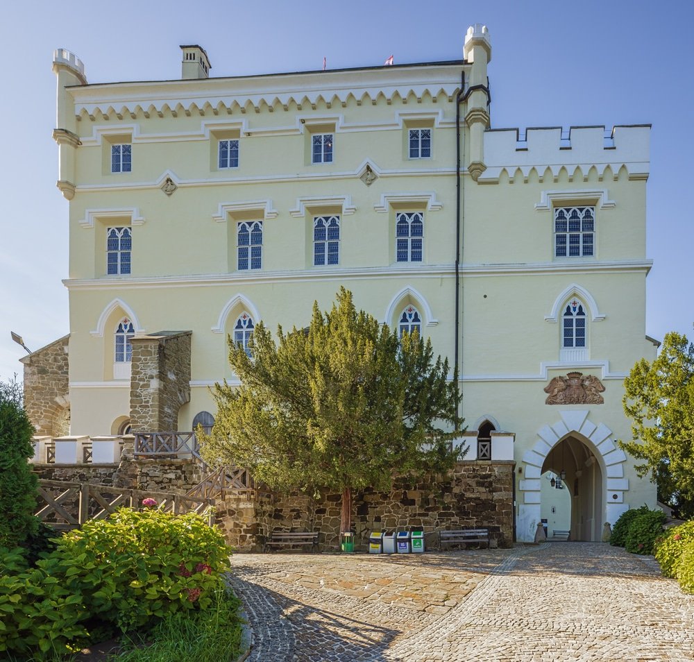 A large white castle - Trakoscan Castle near Varaždin, Croatia.