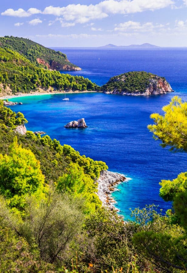Beautiful beaches and nature of Skopelos island. Stafilos bay. N