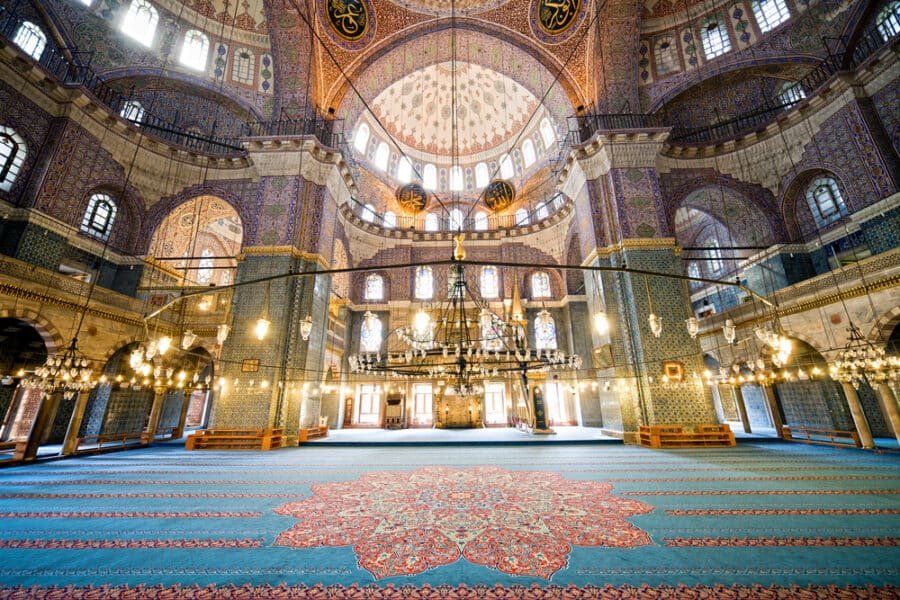 Most beautiful mosques in Turkey - The New Mosque (Yeni Valide Camii), an Ottoman Imperial Mosque interior architecture in Istanbul, Turkey, Eminonu district