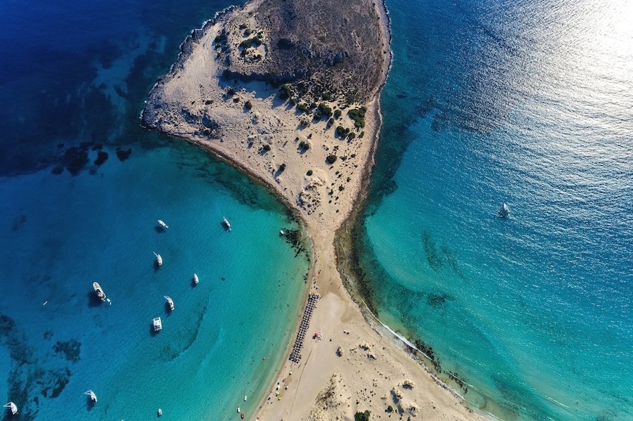 Peloponnese Beaches - Aerial view of Simos beach in Elafonisos island in Greece.