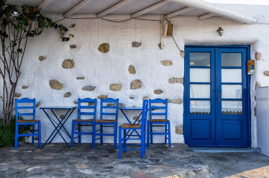 Facade of a small traditional tavern in Ano Koufonisi, Cyclades