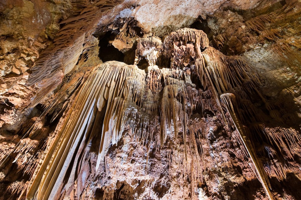 Stalagmites and stalactites inside the cave of Baradine near the city of Porec in Croatia