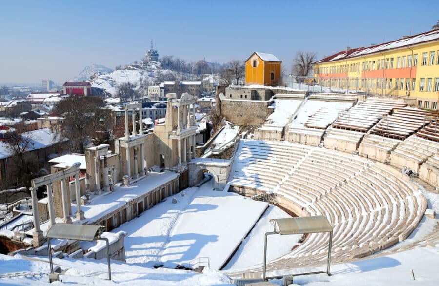 ancient amphitheater in Plovdiv in Winter