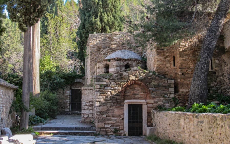 Hiking Athens - Kaisariani Monastery is an Eastern Orthodox monastery built on the north side of Mount Hymettus, near Athens, Greece.