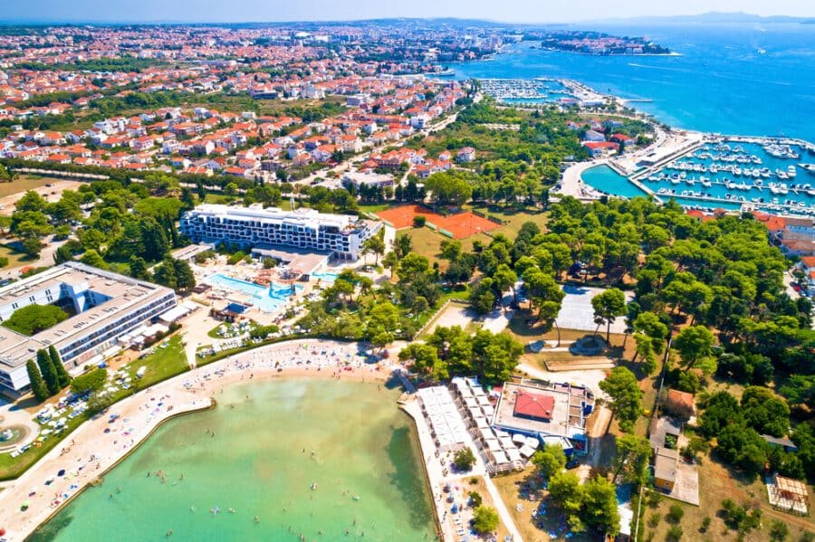 Beaches in Zadar - Borik bay and town of Zadar aerial view