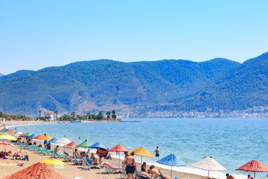 Beaches in Fethiye - People at the Çalış beach near center of Fethiye city in Mugla