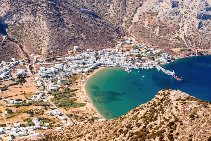 Sifnos Greece - Kamares, a beautiful port town on a picturesque Greek island of Sifnos. Cyclades