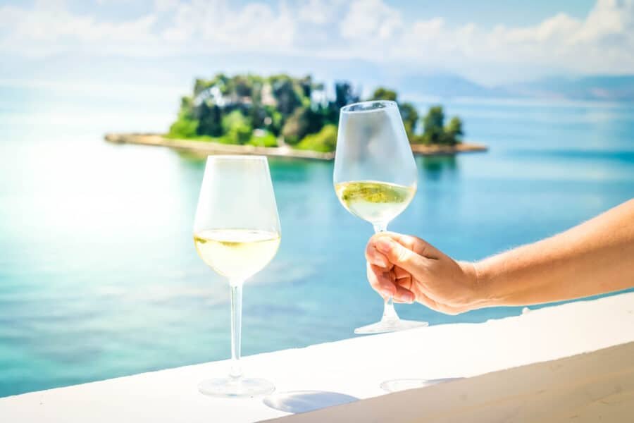 Honeymoon in Corfu - Drinking wine