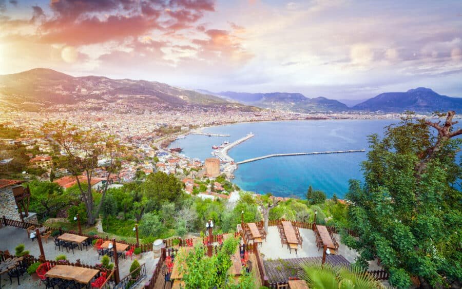 Aerial view resort city Alanya in southern coast of Turkey