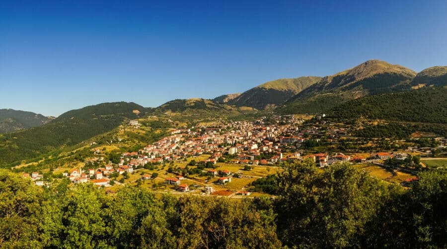 Cityview at mountain village of Karpenisi, Evritania, Greece 
