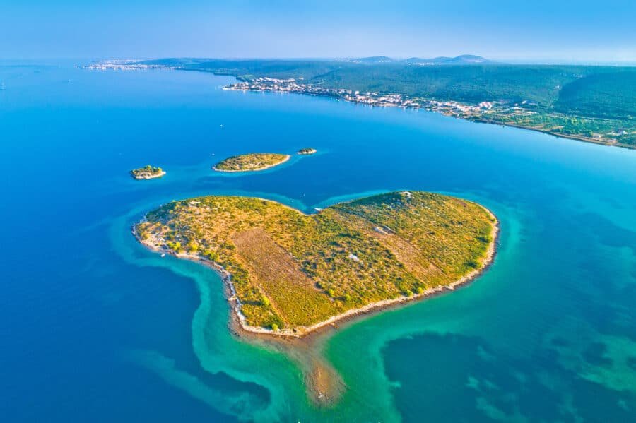 Heart shaped island of Galesnjak in Zadar archipelago