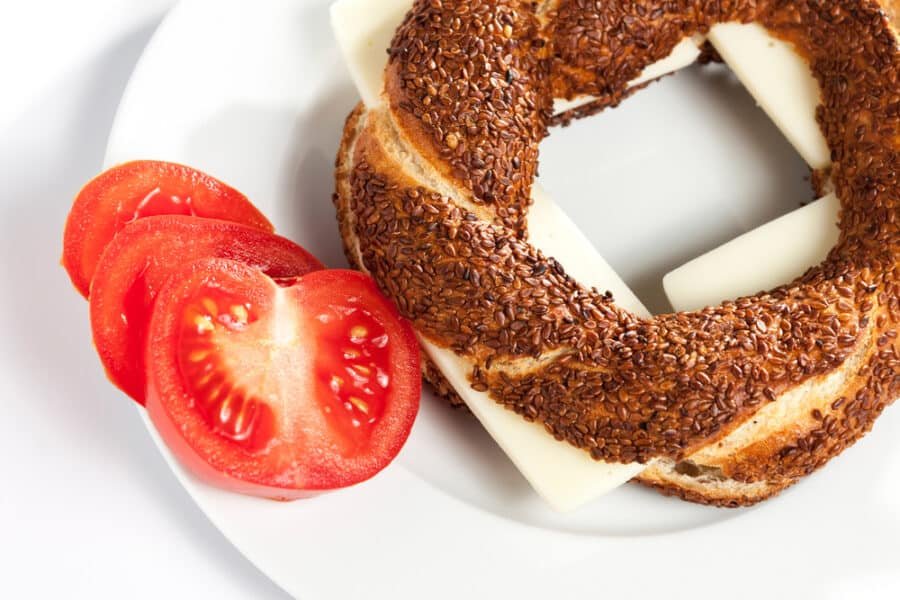 Turkish breakfast simit with cheese