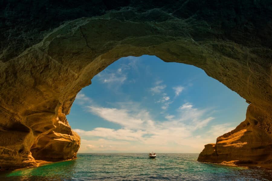 One of the caves on the Mediterranean coast in Turkey