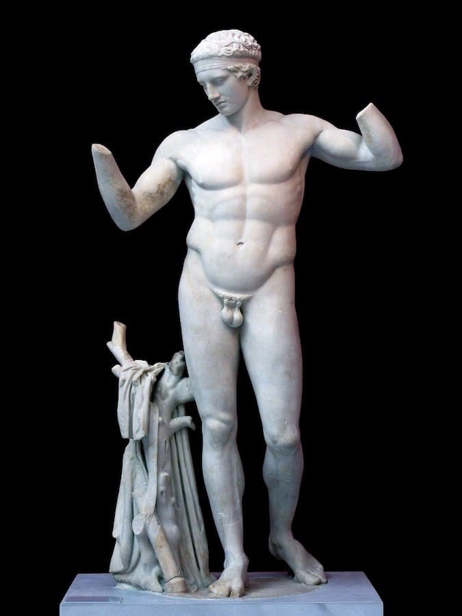 A famous Greek statue depicting a man holding a sword.