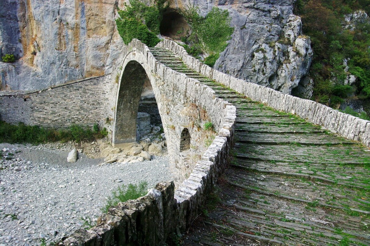 A stone bridge over a rocky cliff in Greece, a UNESCO World Heritage Site - Zagori Cultural Landscape (Added In 2023)