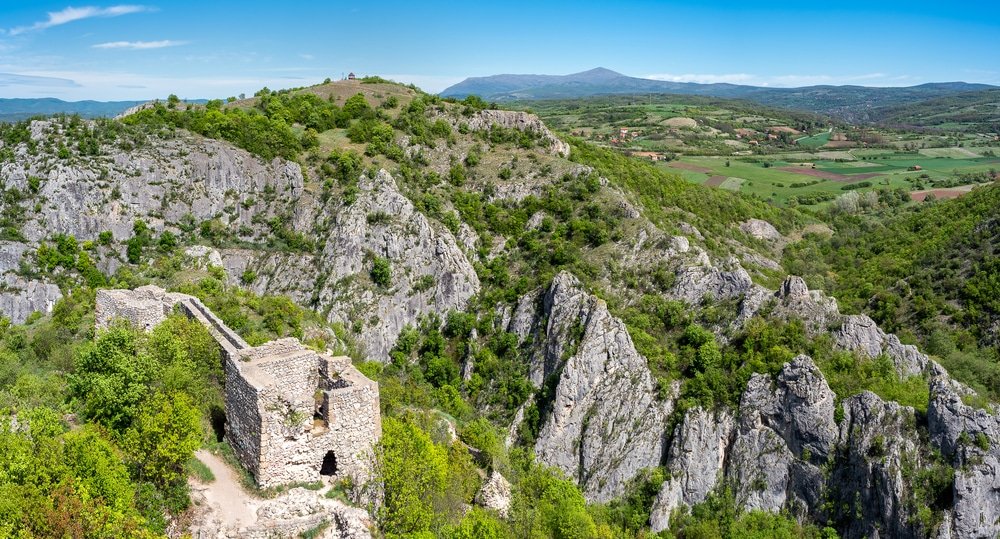 Remains of Soko Grad Sokolac (Falcon City) medieval fortress near the city of Sokobanja in Eastern Serbia