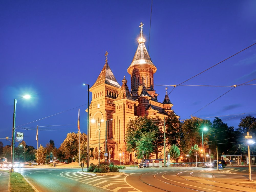 Timisoara, Romania - View with Orthodox Metropolitan Cathedral (Catedrala Mitropolitană Ortodoxă)