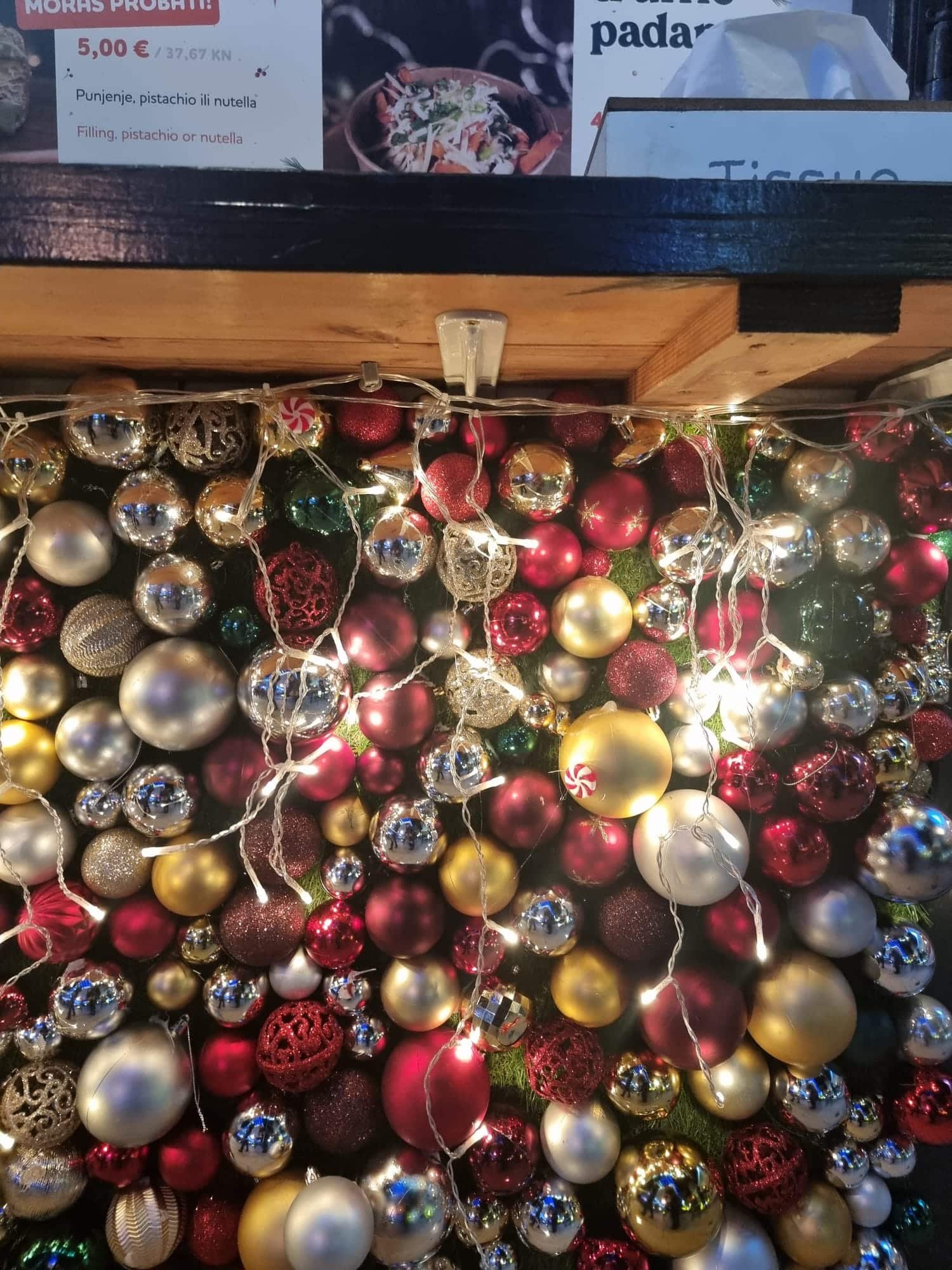 A festive display of Christmas ornaments in a store, sprinkled with the spirit of Advent.