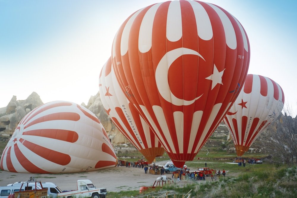 A group of hot air balloons celebrate in Turkey during New Year.