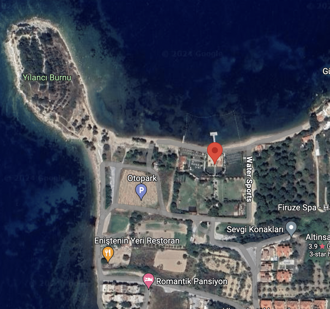 A map showcasing the beautiful Jade Beach Club of Kuşadası.