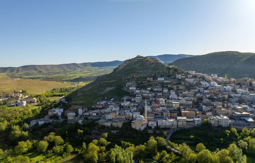 Aerial view of a village in the mountains near Mardin.