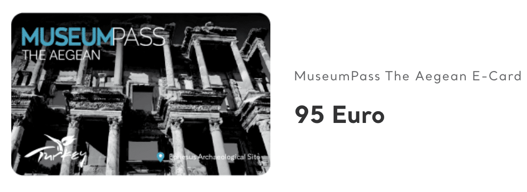 Museumpass the Turkey Museum Pass e-card for 95 euro featuring ancient architectural ruins.