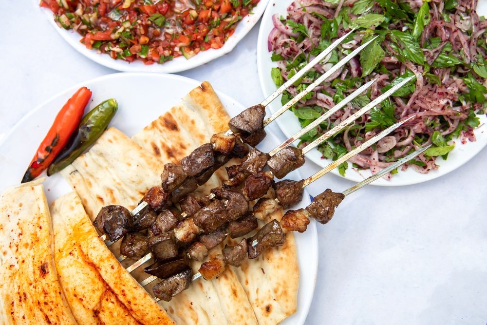 Plates of Ciğer Kebabı (Liver Kebab) in Turkey