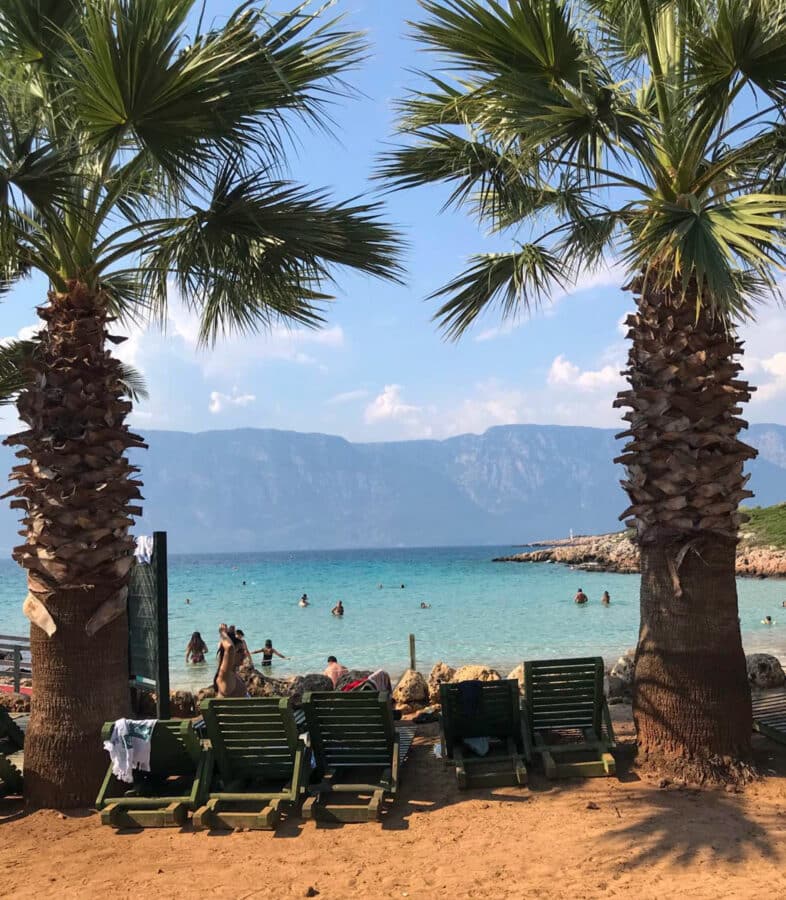 - Cleopatra island (sedir) near Marmaris palm trees in the background.