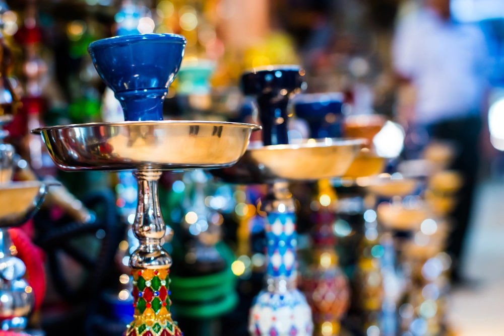 A variety of hookahs are on display in an Istanbul market.