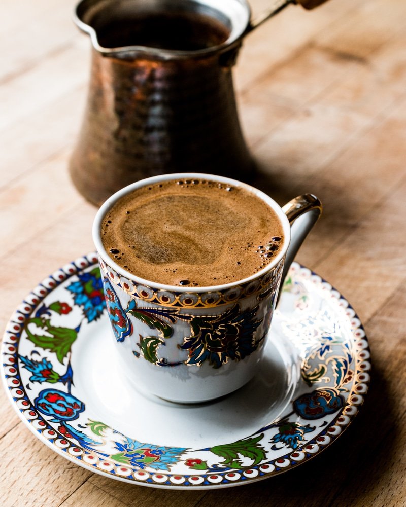How to make Turkish coffee and home - a cup of coffee on a saucer.