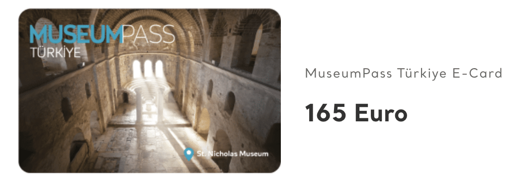 E-card for Turkey Museum Pass featuring the interior of St. Nicholas Museum, priced at 165 euro.