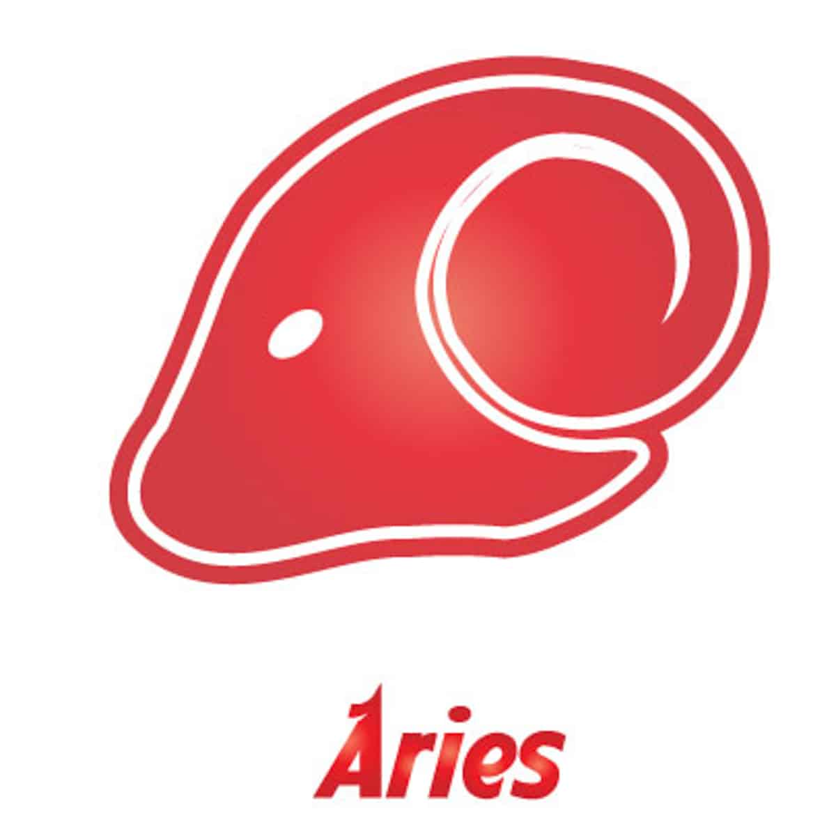 A red Aries symbol, resembling a ram's head with a curled horn, on a white background. The word "Aries" is written below the symbol in red text. Perfect for those exploring star sign destinations or seeking inspiration for zodiac travel guides.